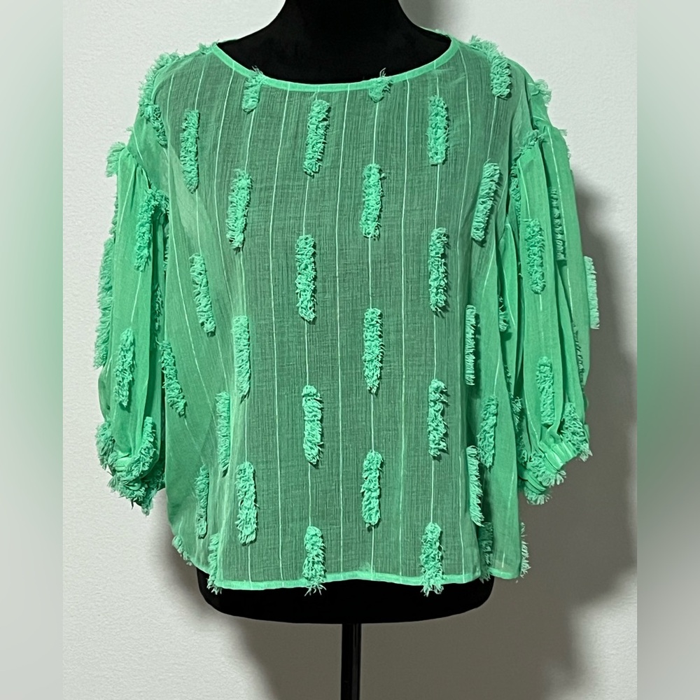 ZARA 3/4 Sleeve Shag Textured Sheer Blouse - S